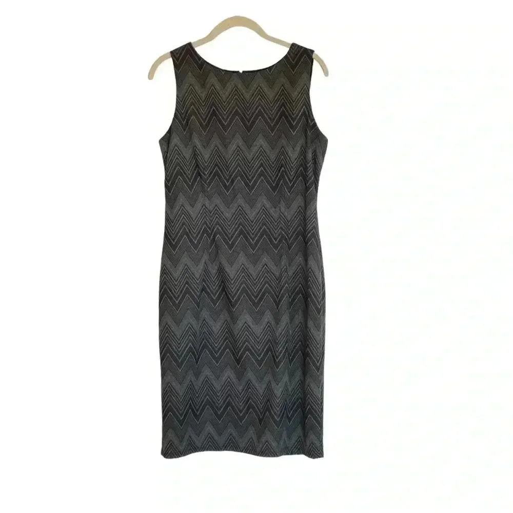 Nine West Grey Chevron Sleeveless Dress 10 Crewneck Stretch Careerwear Office